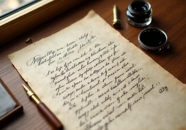Un antico manoscritto in stile Cancelleresca eseguito con calamo