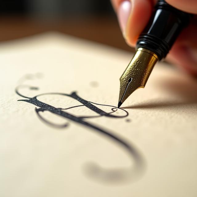 Dettaglio ravvicinato di una mano che scrive con un pennino su carta antica