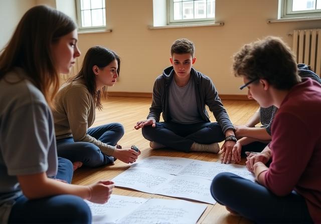 Studenti di teatro che analizzano un copione